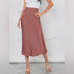 Rose Pink Satin Midi Skirt